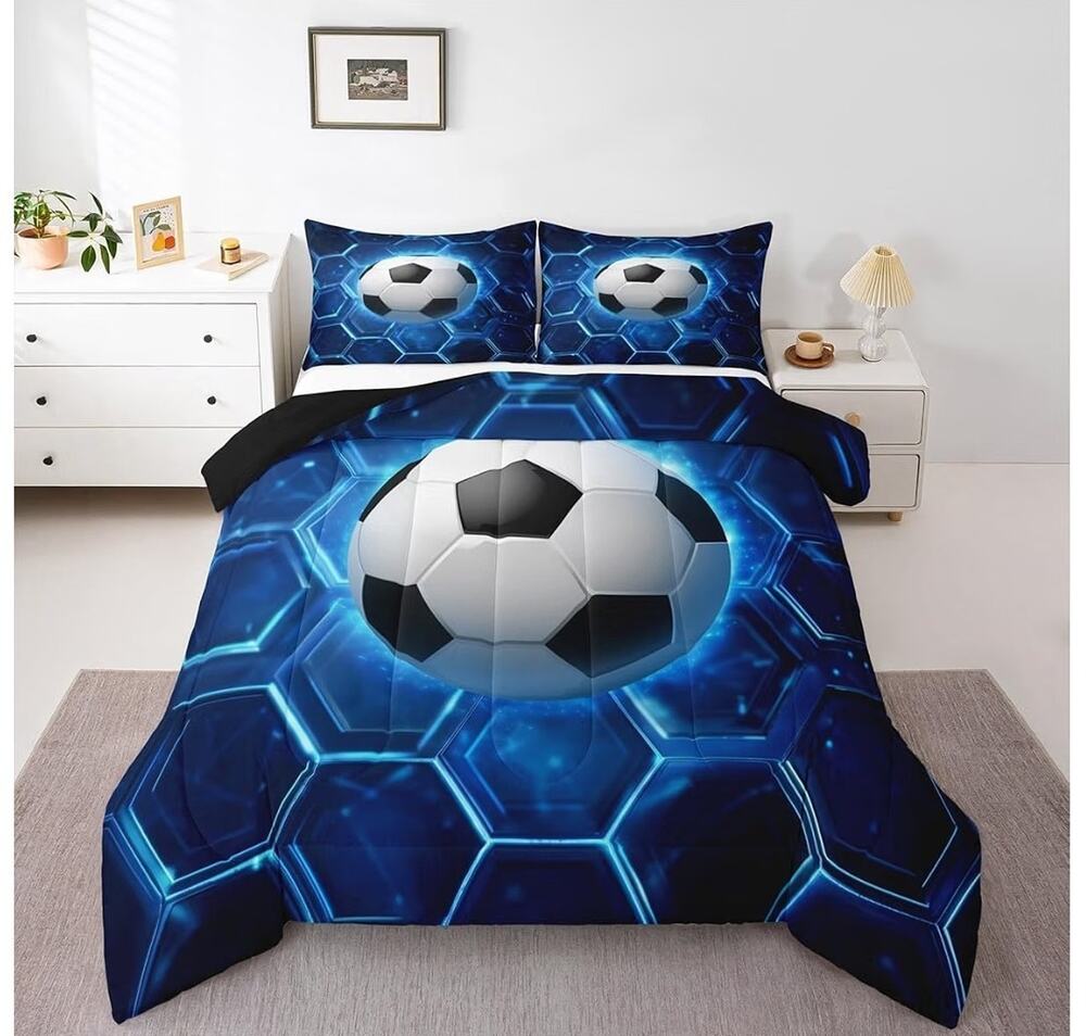 3 pc. Comforter Set Full Size Rugby Sports Bedding Set for Kids Boys Girls NIP